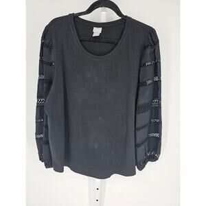 Chico's Women's Long Sleeve Round Neck Black Pull-over Blouse Top Size 3 Crochet